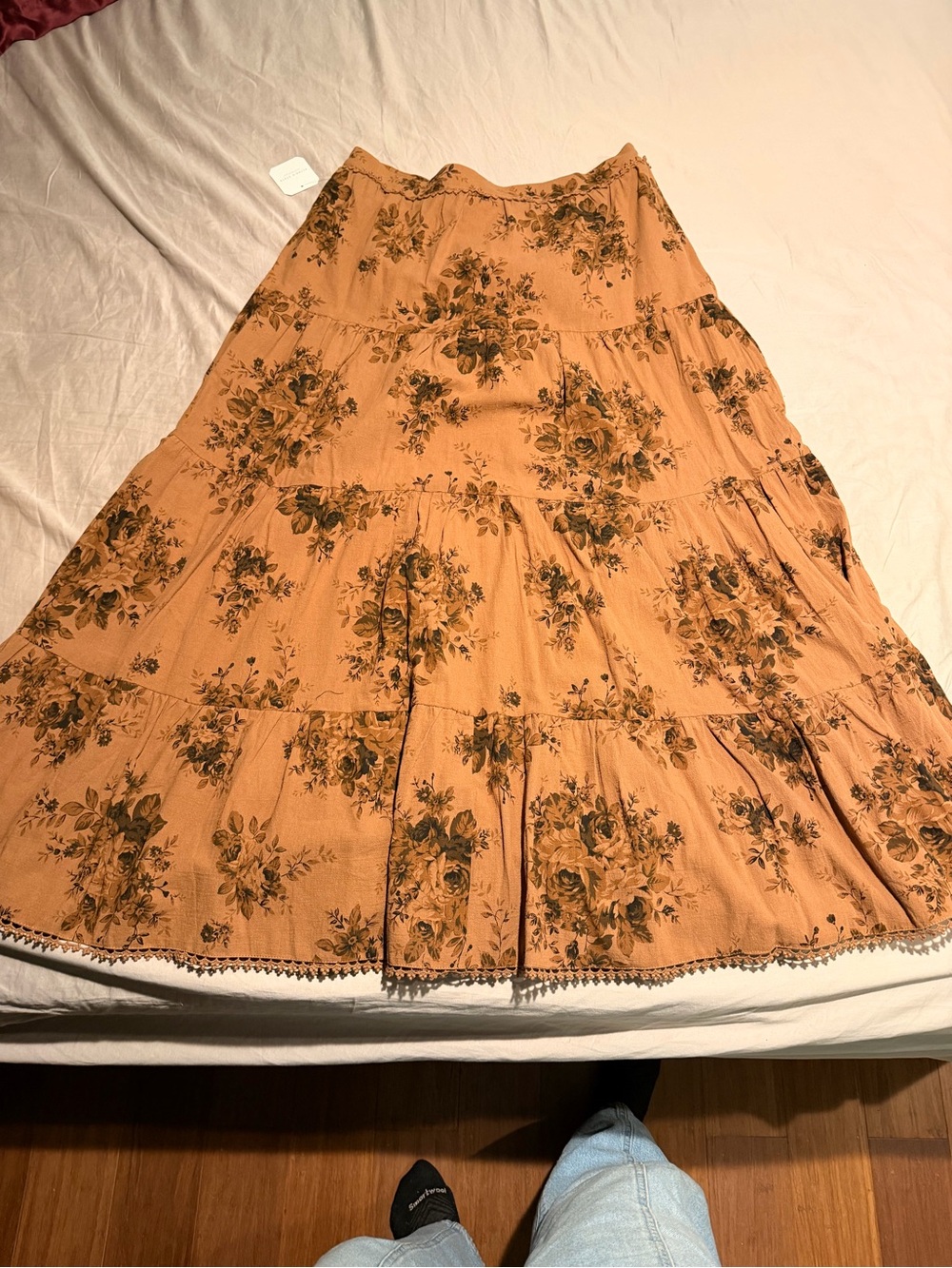 Altar'd State Burnt Orange Floral Tiered Maxi Skirt
